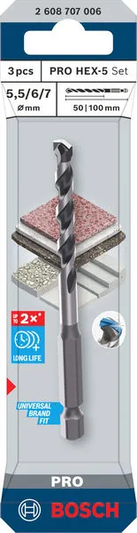 PRO HEX-5 set burgija, 5,5×100, 6×100, 7×100 mm, 3 kom. 2608707006