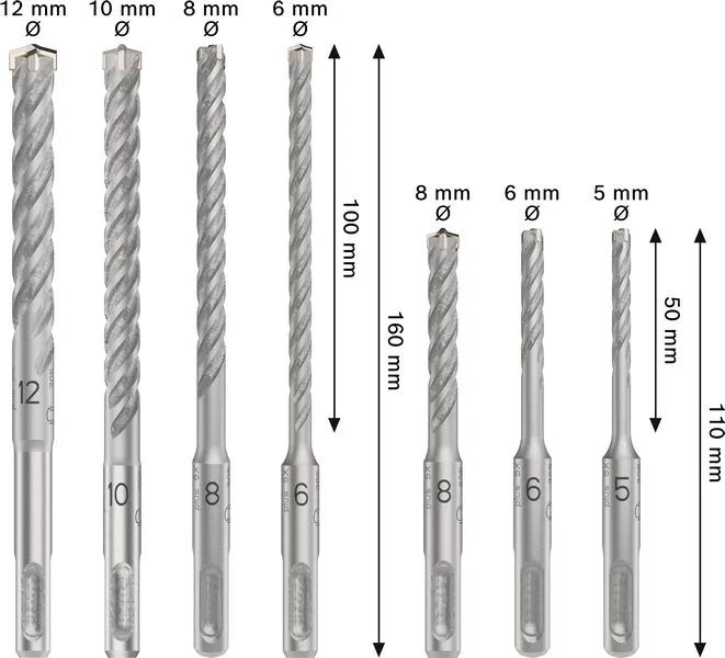 Komplet PRO SDS plus-5X burgija za udarne bušilice od 5/6/8/6/8/10/12 mm, 7 delova 2608707246