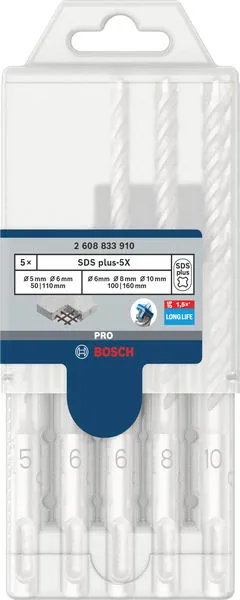 Set PRO SDS plus-5X burgija za udarne bušilice 5/6/6/8/10 mm, 5 kom 2608833910