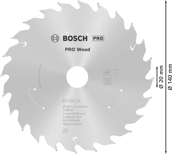 PRO Wood list akumulatorske kružne testere, 140×1,5×20 mm, T24 2608837671