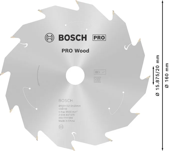 PRO Wood cordless list kružne testere 160×1,5×20 mm, T12 2608837675