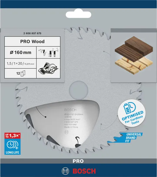 PRO Wood cordless list kružne testere 160×1,5×20 mm, T12 2608837675