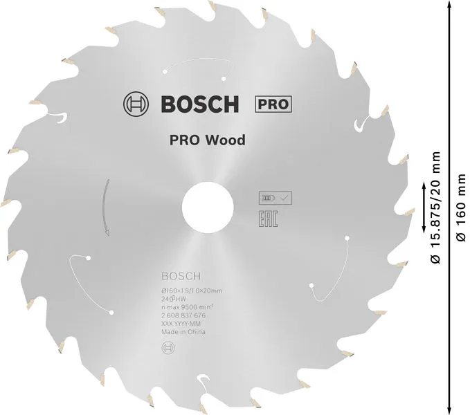 PRO Wood list akumulatorske kružne testere 160×1,5×20 mm, T24 2608837676