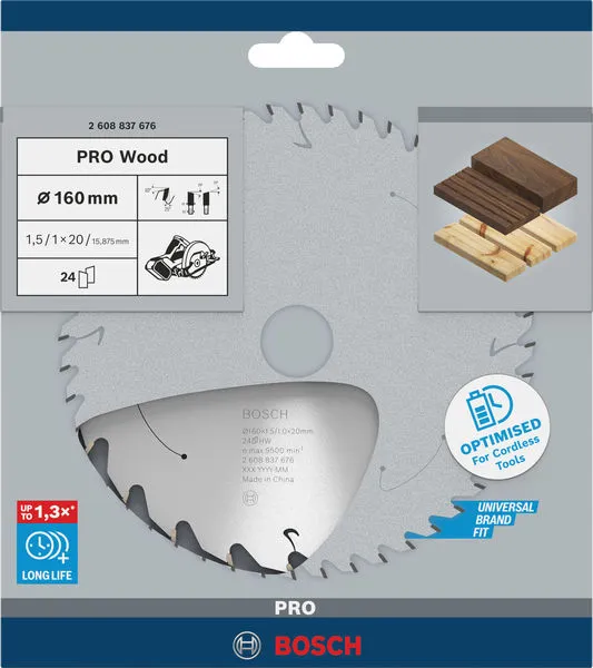 PRO Wood list akumulatorske kružne testere 160×1,5×20 mm, T24 2608837676