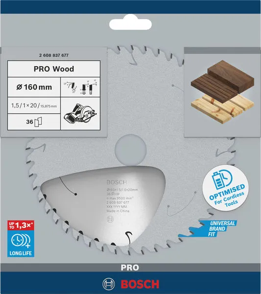 PRO Wood list akumulatorske kružne testere 160×1,5×20 mm, T36 2608837677