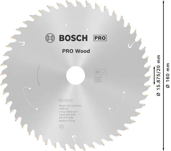 PRO Wood list akumulatorske kružne testere, 160×1,5×20 mm, T48 2608837678