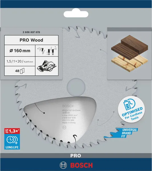 PRO Wood list akumulatorske kružne testere, 160×1,5×20 mm, T48 2608837678