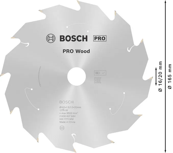 PRO Wood list akumulatorske kružne testere 165×1,5×20 mm, T12 2608837684