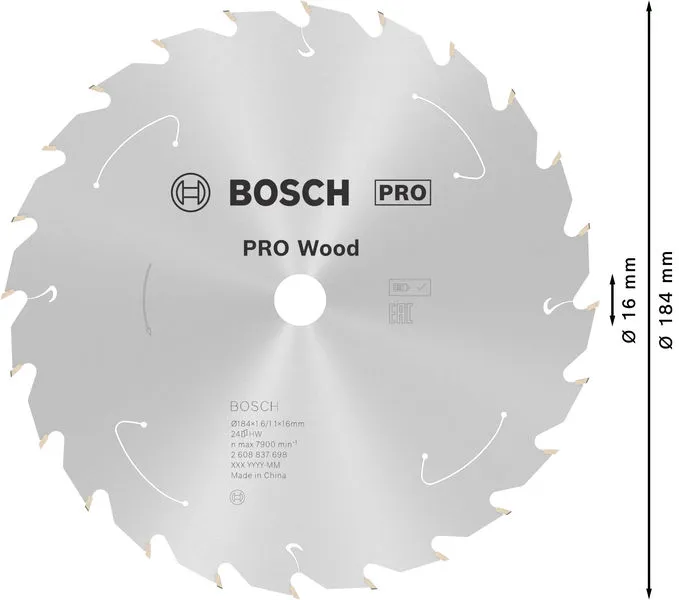 PRO Wood list akumulatorske kružne testere 184×1,6×16 mm, T24 2608837698