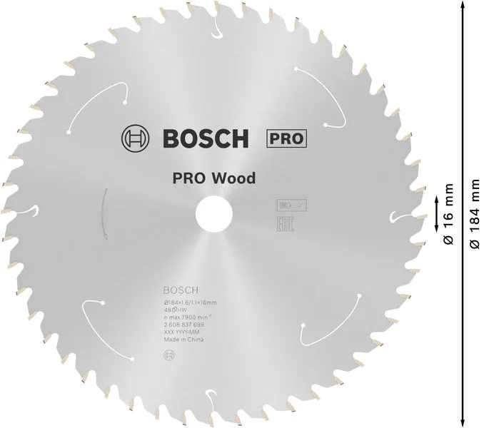 PRO Wood list akumulatorske kružne testere 184×1,6×16 mm, T48 2608837699