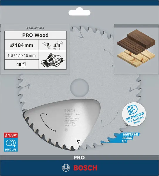 PRO Wood list akumulatorske kružne testere 184×1,6×16 mm, T48 2608837699