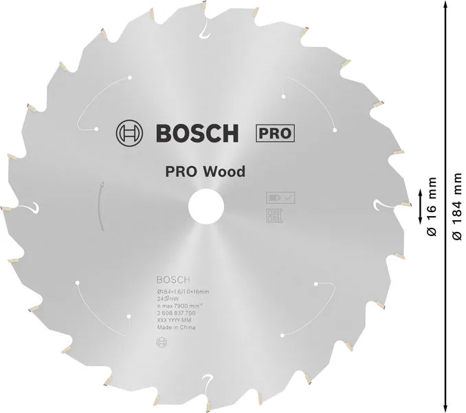 PRO Wood list akumulatorske kružne testere 184×1,6×16 mm, T24 2608837700