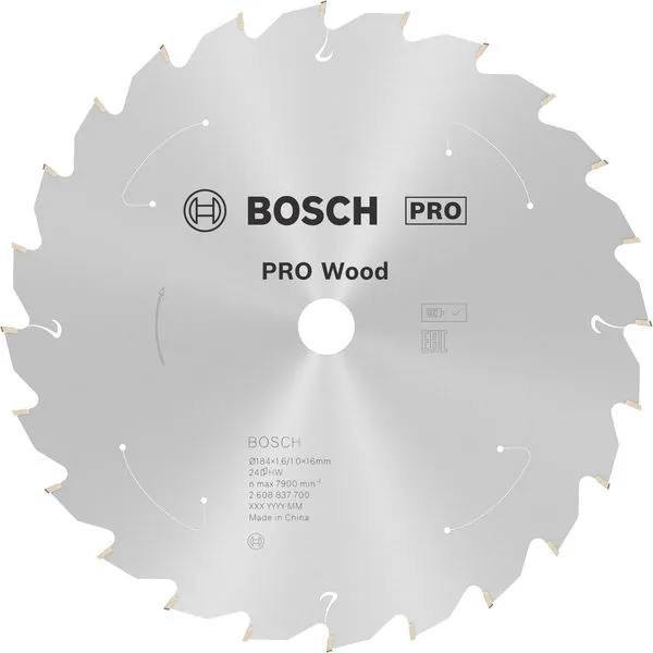 Bosch PRO Wood list akumulatorske kružne testere 184×1,6×16 mm, T24 2608837700