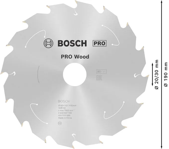 PRO Wood list akumulatorske kružne testere 190×1,6×30 mm, T16 2608837706
