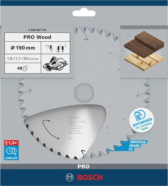 PRO Wood list akumulatorske kružne testere 190×1,6×30 mm, T48 2608837710