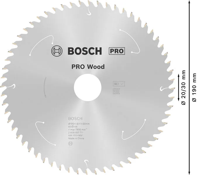 PRO Wood list akumulatorske kružne testere, 190×1,6×30 mm, T60 2608837711