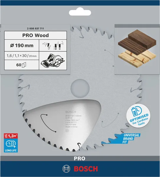 PRO Wood list akumulatorske kružne testere, 190×1,6×30 mm, T60 2608837711