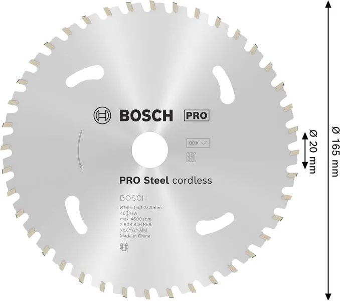 PRO Steel aku list kružne testere, 165×1,6×20 mm 2608846858
