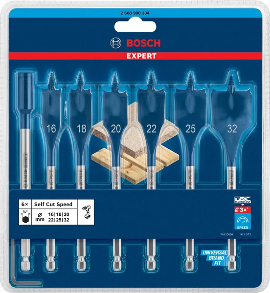 Komplet EXPERT Self Cut Speed pljosnatih burgija od 16/18/20/22/25/32 mm, 7 delova 2608900334