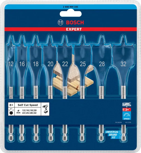 Komplet EXPERT Self Cut Speed pljosnatih burgija od 12/16/18/20/22/25/28/32 mm, 8 komada 2608900335