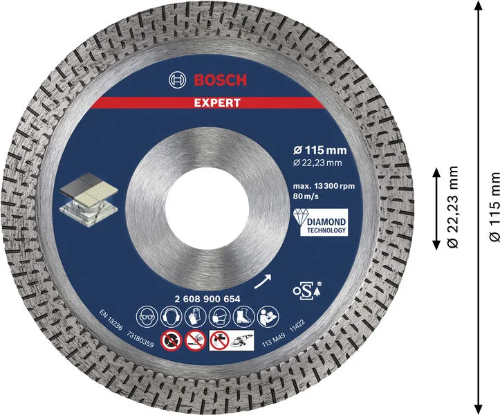 EXPERT HardCeramic dijamantska rezna ploča od 115x22,23x1,4x10 mm 2608900654