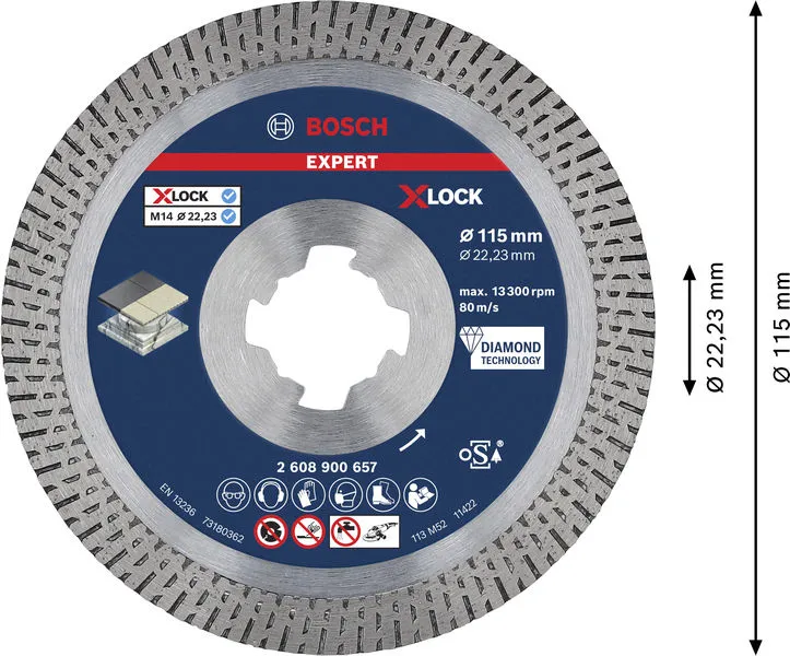EXPERT HardCeramic X-LOCK dijamantska rezna ploča od 115x22,23x1,4x10 mm 2608900657