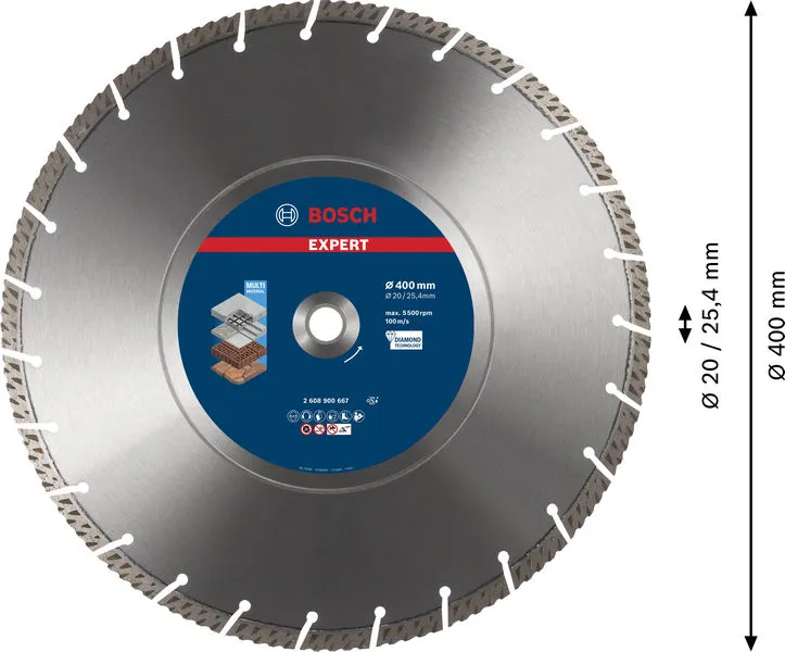EXPERT MultiMaterial dijamantska rezna ploča od 400 x 20/25,40 x 3,3 x 12 mm 2608900667