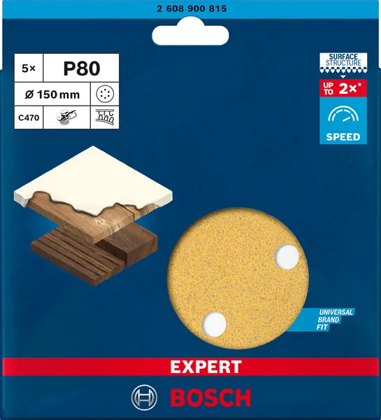 EXPERT C470 brusni papir sa 6 rupa za rotacione brusilice od 150 mm, G 80, 5 delova 2608900815