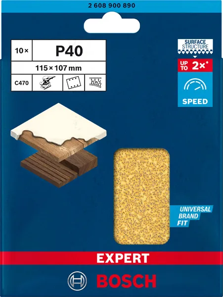EXPERT C470 brusni papir sa 6 rupa za vibracione brusilice od 115 x 107 mm, G 40, 10 delova 2608900890