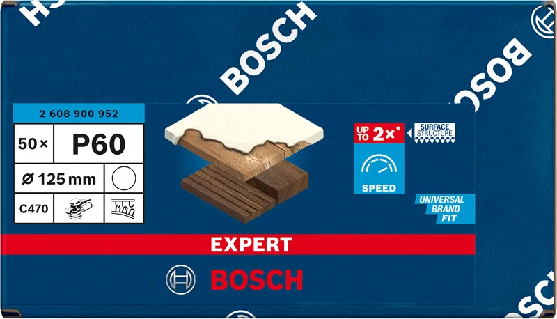 EXPERT C470 brusni papir bez rupa za ugaone brusilice i bušilice od 125 mm, G 60, 50 delova 2608900952