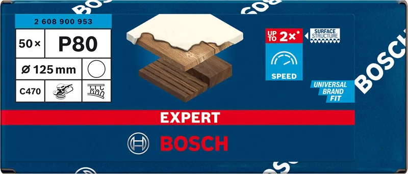 EXPERT C470 brusni papir bez rupa za ugaone brusilice i bušilice od 125 mm, G 80, 50 delova 2608900953