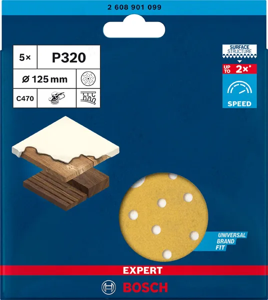 EXPERT C470 brusni papir sa više rupa za rotacione brusilice od 125 mm, G 320, 5 delova 2608901099