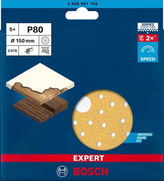 EXPERT C470 brusni papir sa više rupa za rotacione brusilice od 150 mm, G 80, 5 delova 2608901104