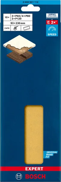 Komplet EXPERT C470 brusnog papira za vibracione brusilice od 93 x 230 mm, G 3x60/4x80/3x120, 10 delova 2608901112