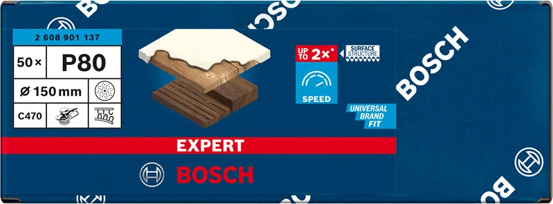 EXPERT C470 brusni papir sa više rupa za rotacione brusilice od 150 mm, G 80, 50 delova 2608901137