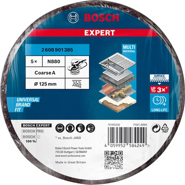 EXPERT N880 disk od filca za ekscentar brusilice od 125 mm, grubi, 5 komada 2608901385