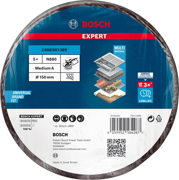 EXPERT N880 disk od filca za rotacione brusilice od 150 mm, srednji, 5 delova 2608901389