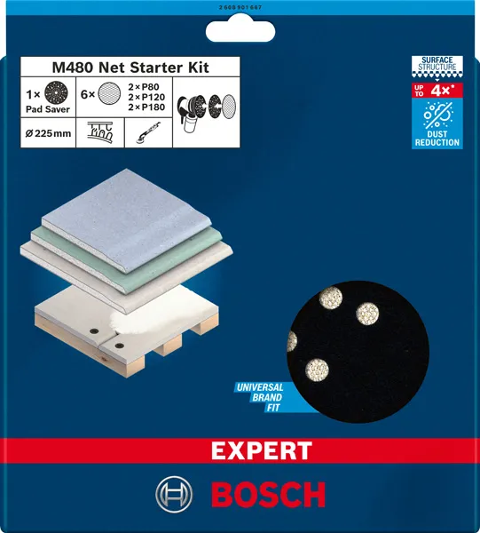 Komplet EXPERT M480 brusnih mreža od 225 mm, G 80/120/180/ Pad Saver, 7 delova 2608901667