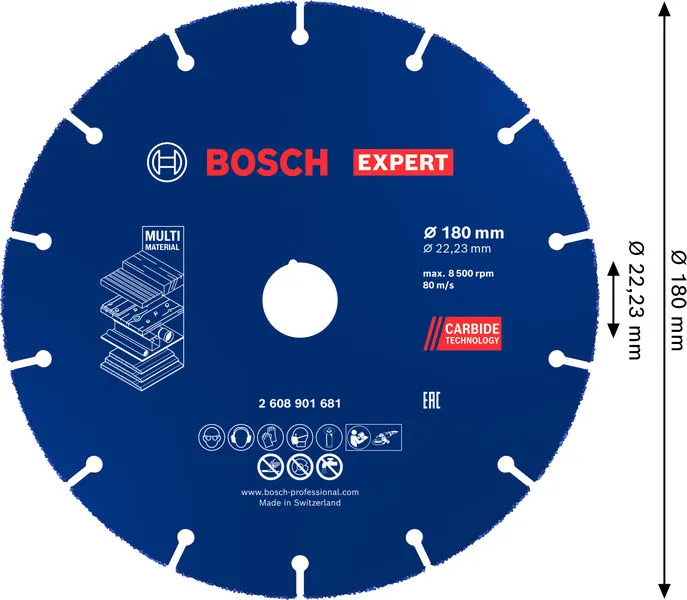 EXPERT Multi Material Carbide rezna ploča, 180 x 22,23 mm 2608901681