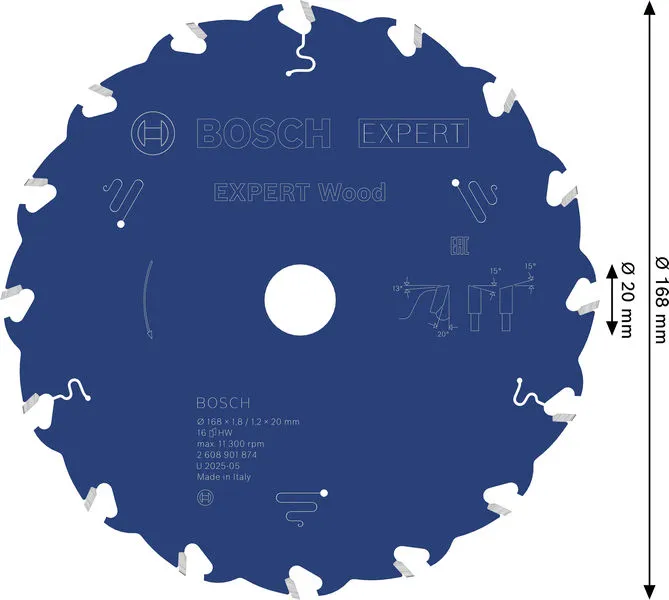 EXPERT Wood list kružne testere, 168×1,8/1,2×20 mm, T16 2608901874