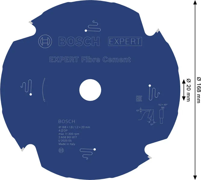EXPERT Fibre Cement list kružne testere, 168×1,8/1,2×20 mm, T4 2608901877