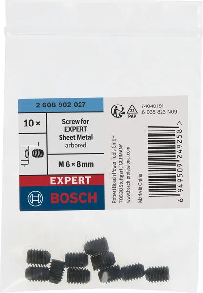Vijak za EXPERT Sheet Metal testeru za otvore sa osovinom, M6×8 mm, 10 delova 2608902027