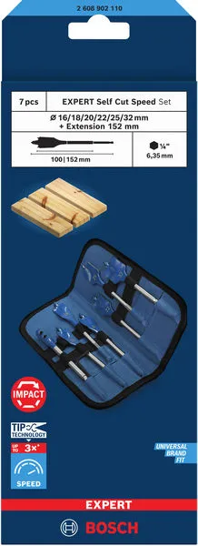 Set EXPERT Self Cut Speed pljosnatih burgija od 16/18/20/22/25/32 + produžetak od 152 mm, 7 delova 2608902110