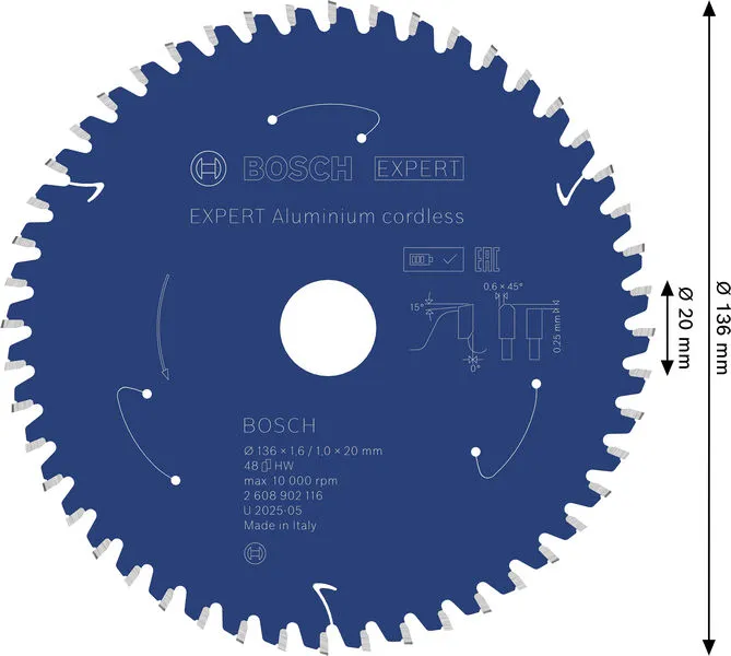 EXPERT Aluminium cordless list kružne testere, 136×1,6/1×20 mm, T48 2608902116