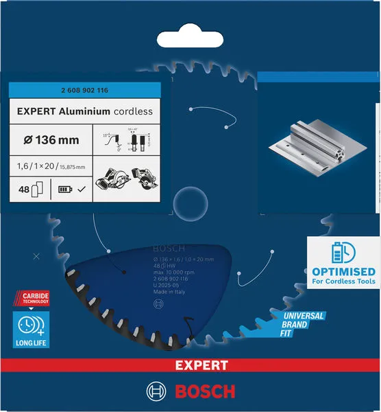 EXPERT Aluminium cordless list kružne testere, 136×1,6/1×20 mm, T48 2608902116