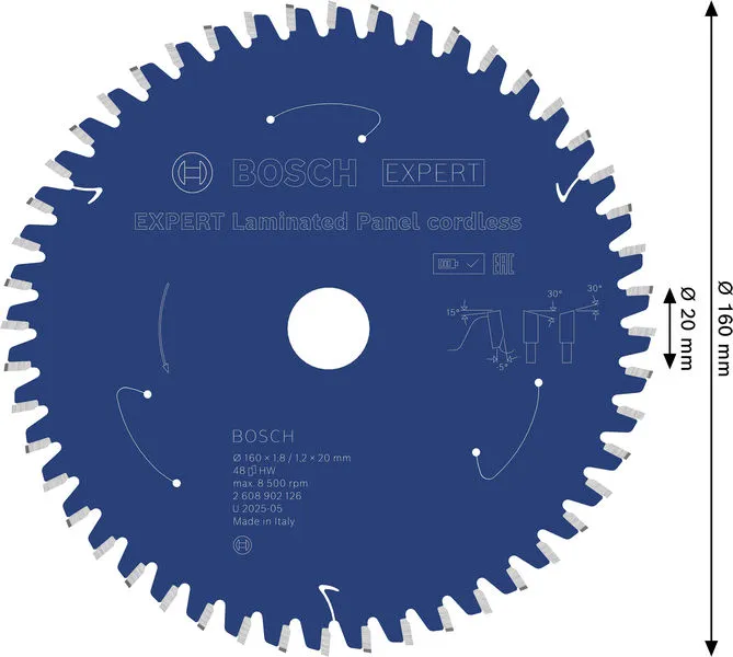 EXPERT Laminated Panel aku list kružne testere, 160×1,8/1,2×20 mm, T48 2608902126