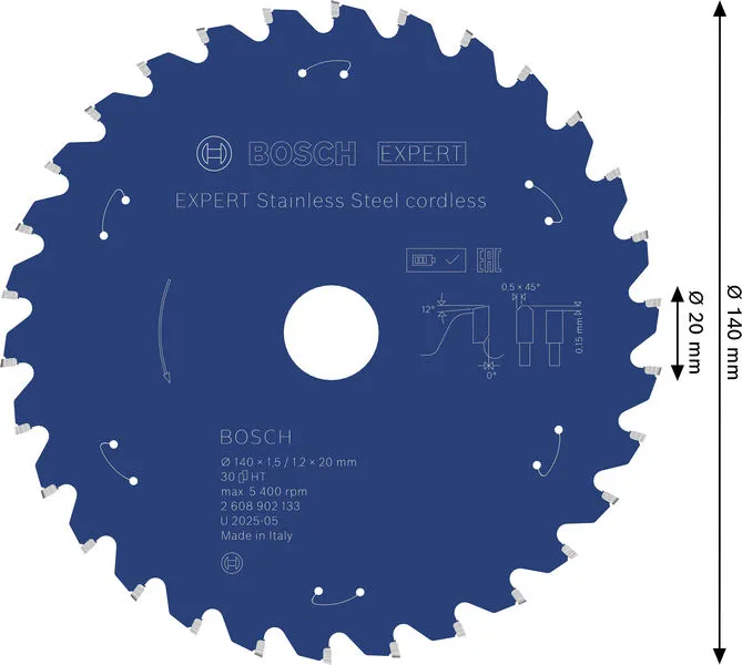 EXPERT Stainless Steel cordless list kružne testere, 140×1,5/1,2×20 mm, T30 2608902133