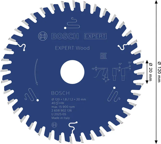 EXPERT Wood list kružne testere, 120×1,8/1,2×20 mm, T40 2608902136