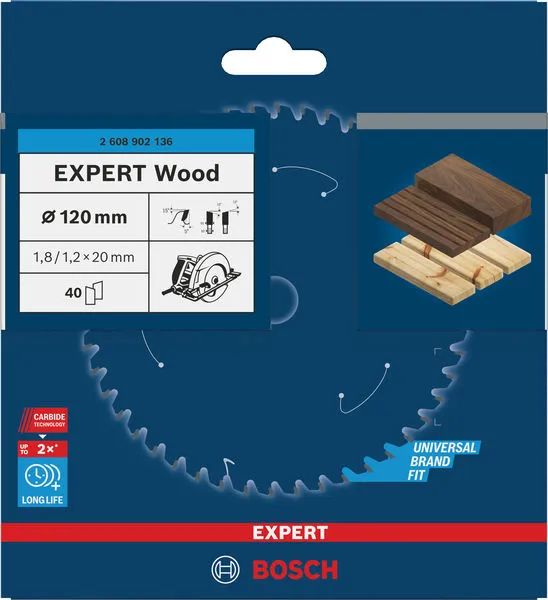 EXPERT Wood list kružne testere, 120×1,8/1,2×20 mm, T40 2608902136