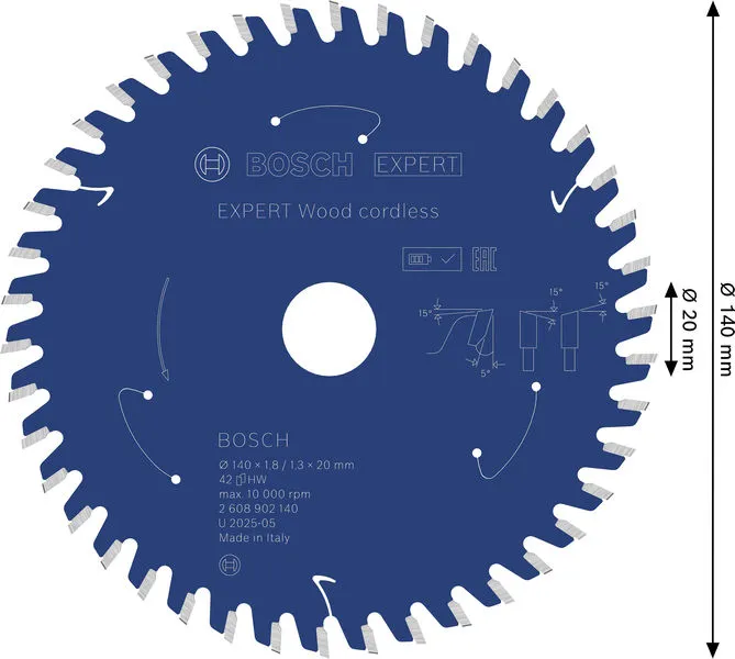 EXPERT Wood cordless list kružne testere, 140×1,8/1,3×20 mm, T42 2608902140